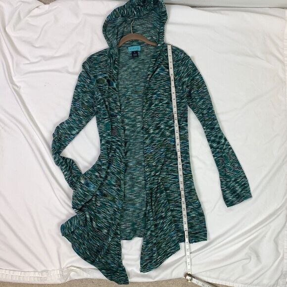 Anthropologie STACIA Open Cardigan Hooded Space Dye S Teal Green Bamboo - Picture 4 of 9